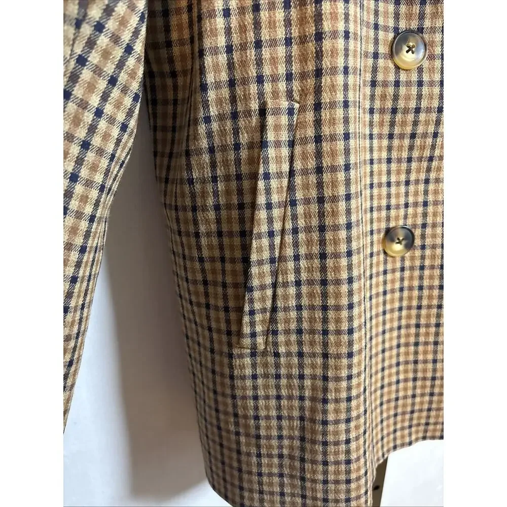 Madewell Caldwell Double Breasted Blazer Women XL Brown Plaid Oversized Academia
